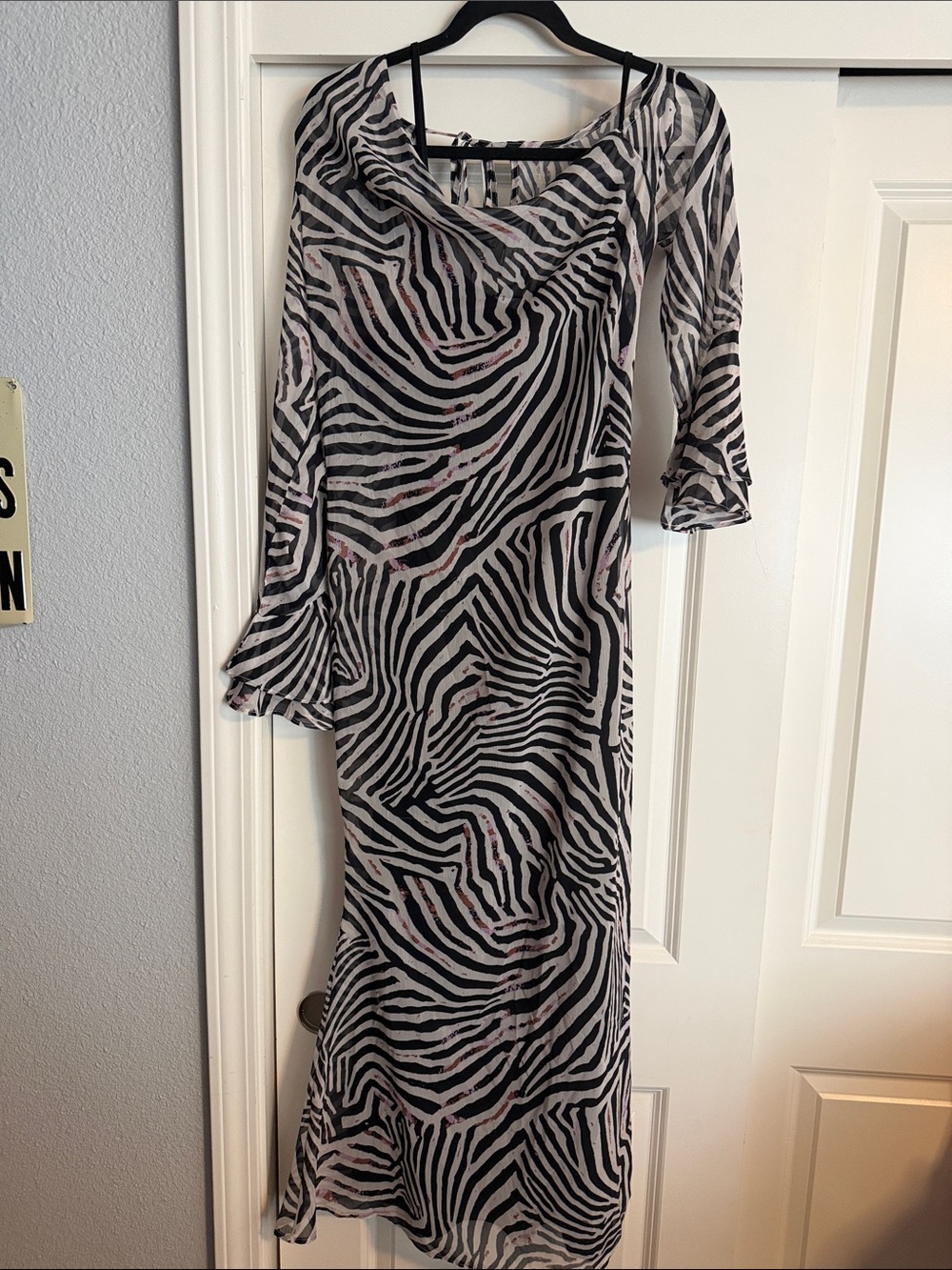 Never Fully Dressed Black & White Zebra Print Maxi Dress with Pink Accents